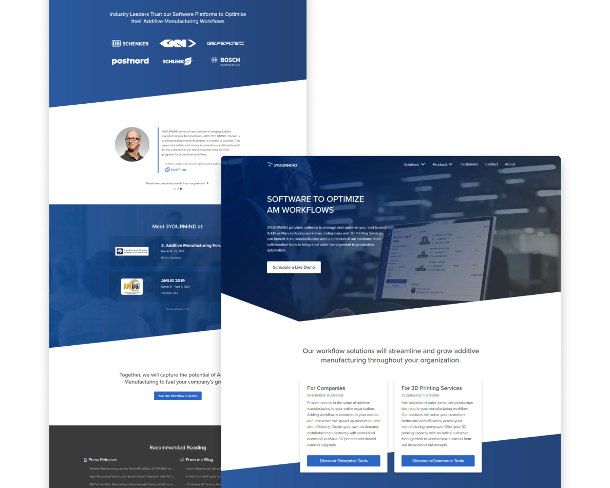 Screenshots of the 3YOURMIND website