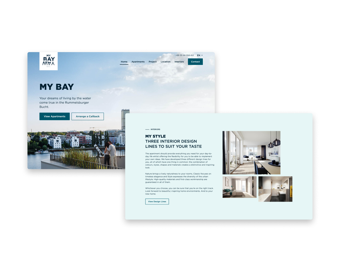 Screenshots of the MY BAY website