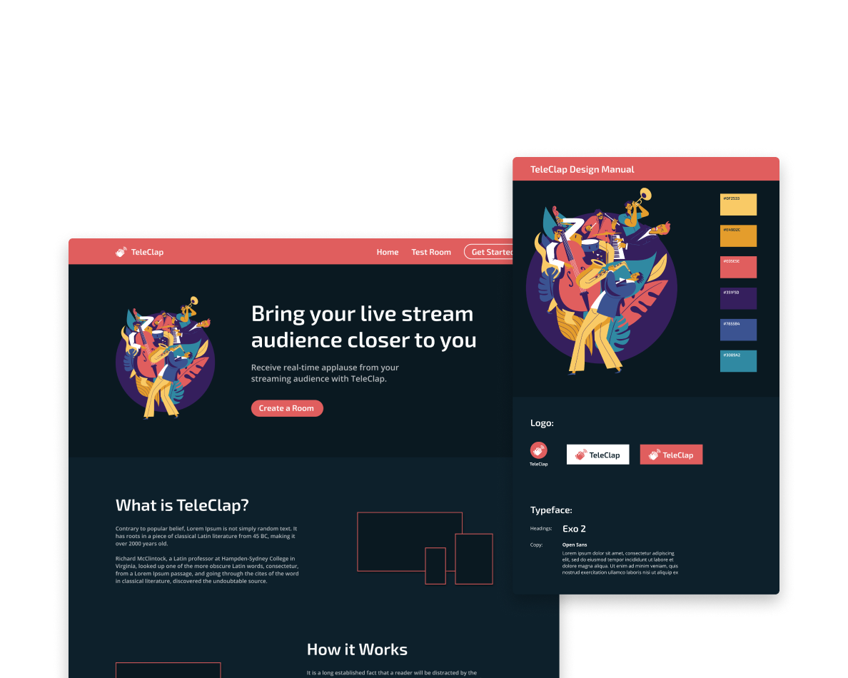 Screenshots of the TeleClap web app